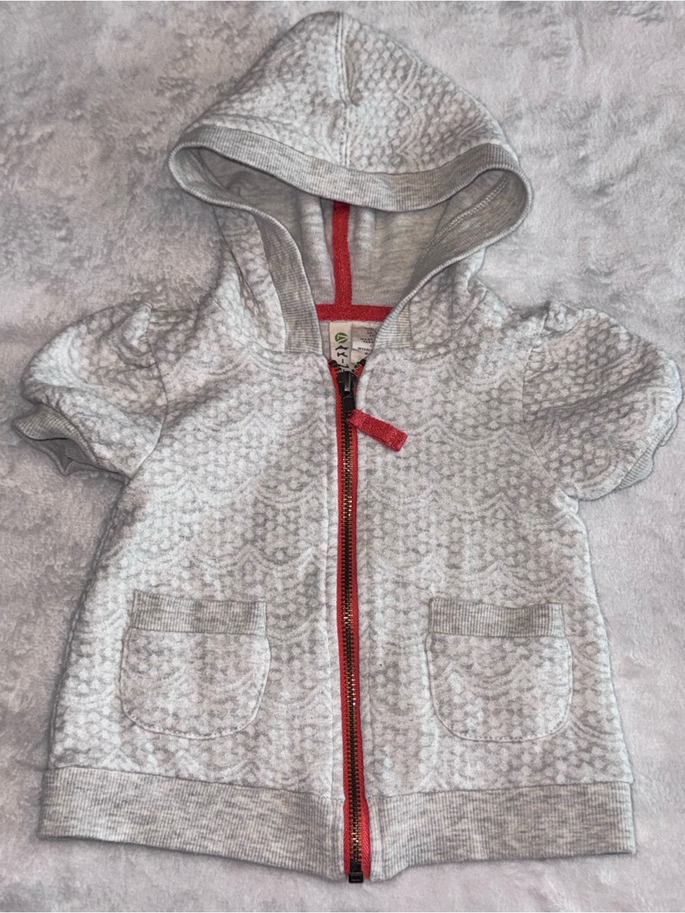 Dakini Light Gray Hooded Zip Sweatshirt with Coral Trim